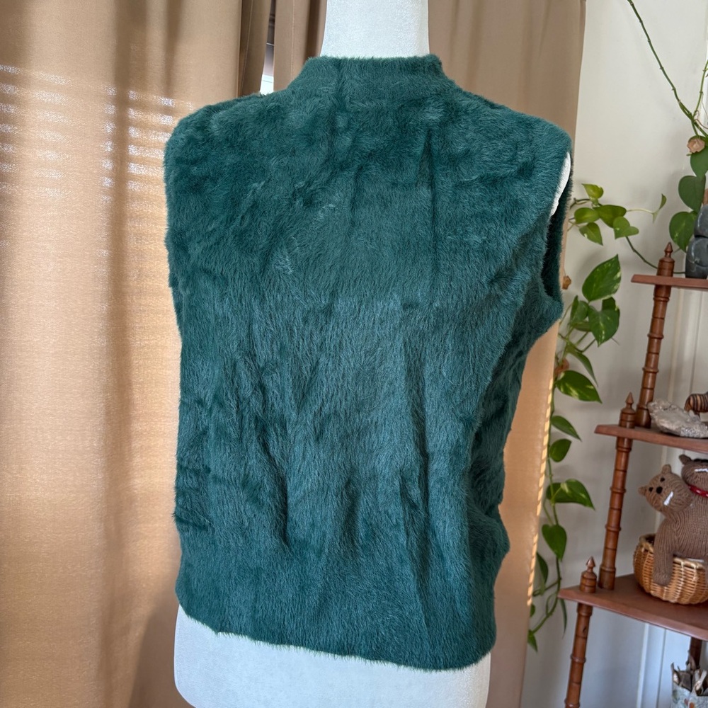 Rachel Zoe Dark Teal Green Blue Super Soft Fuzzy Sleeveless Sweater Vest Size M